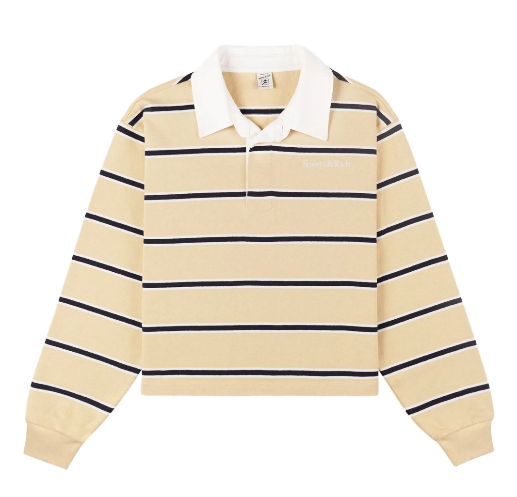 Serif logo-embroidered cropped polo shirt, €215 (approx. P13,485), SPORTY & RICH, farfetch.com